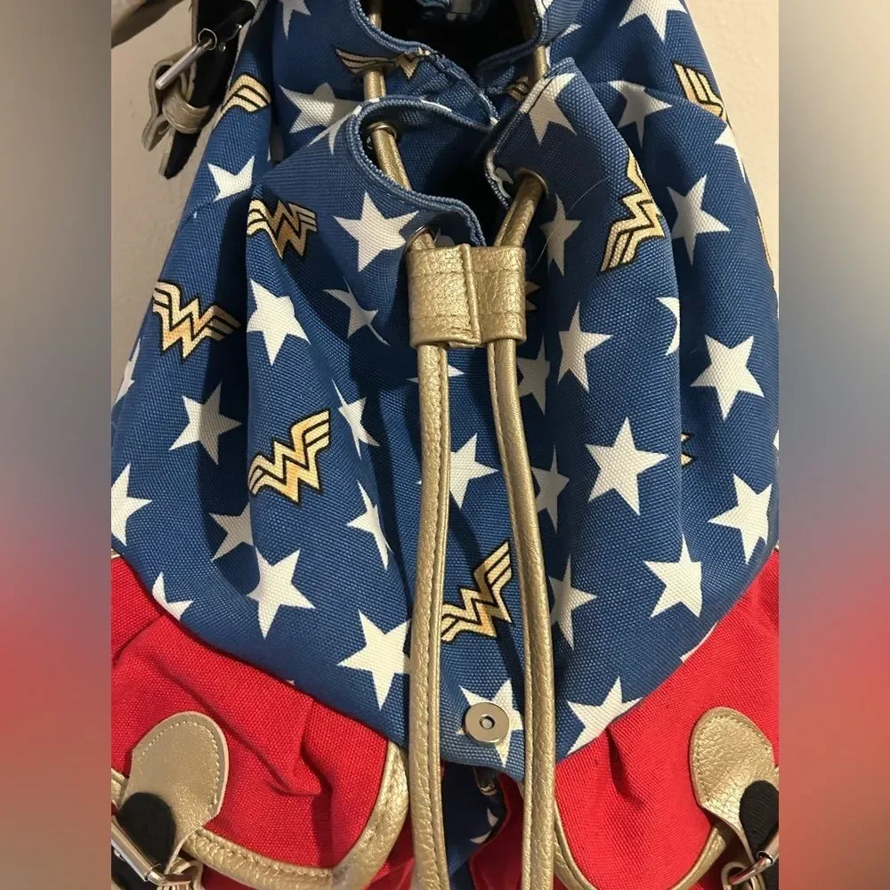 Wonder Woman Canvas Backpack DC Comics Originals Book Bag Red, Blue & Gold